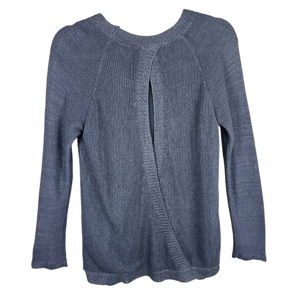 Sioni Gray Lightweight Long Sleeve Sweater Chiffon Lining Open Back Size M - Picture 2 of 5